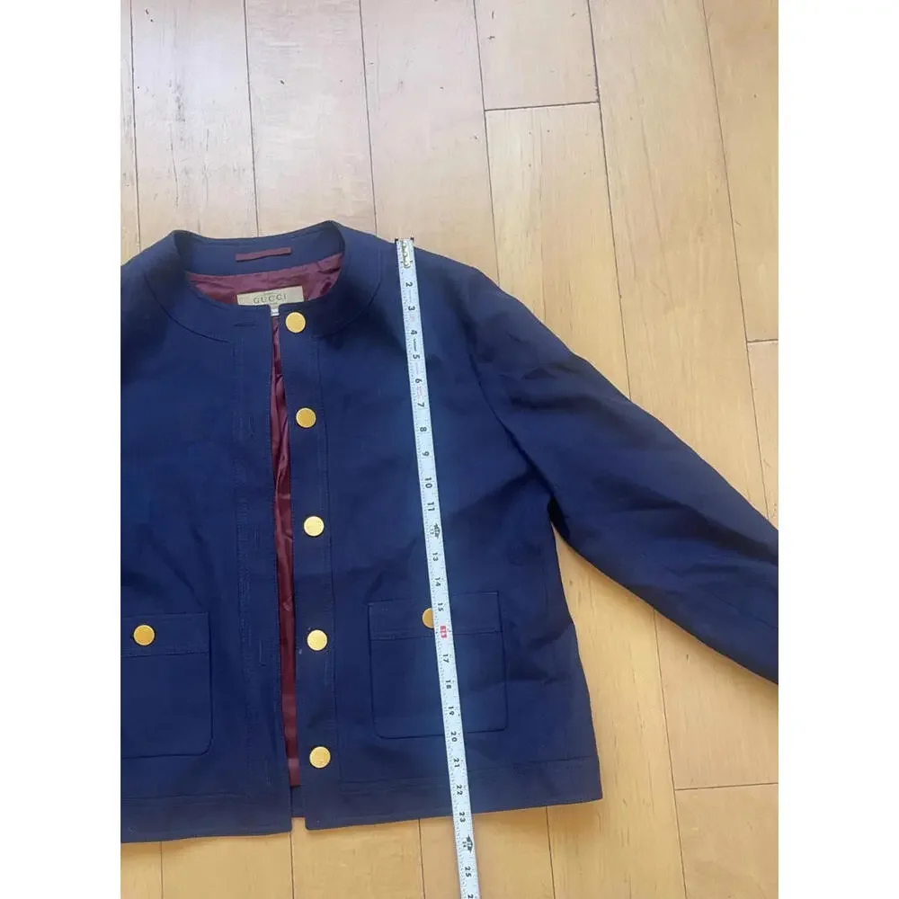 Gucci Navy Uniform Blazer Jacket Sz 46 Gold Buttons Pockets Italy Bulgaria - Picture 5 of 7